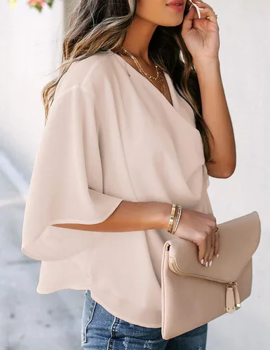 Vista 3 de Dokotoo Blusas y tops de gasa de manga corta para mujer