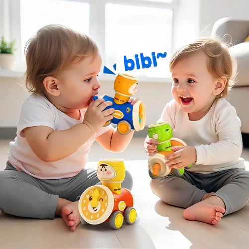 Vista 4 de iPlay, iLearn Press to Go - Juego de juguetes de coche para niños pequeños de 1 a 3 años, coches de carreras de fricción para bebés, juego