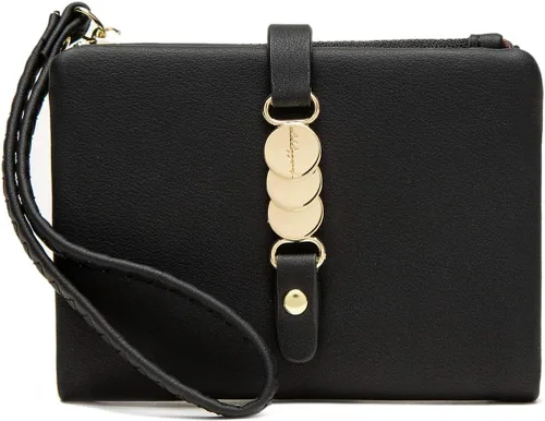 Vista 4 de AOXONEL Billeteras pequeñas para mujer Rfid Bifold, carteras para mujer para moneda, monedero de cambio con correa de muñeca