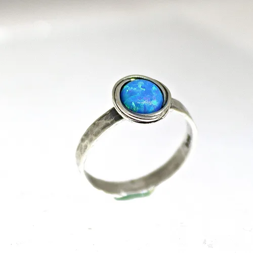 Vista 37 de Anillo de plata de ley con piedras preciosas para mujer, anillo apilable de piedra martillada, anillo de piedra natal