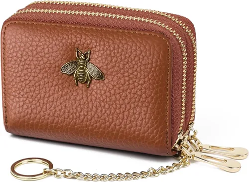 Vista 26 de imeetu Soporte para tarjetas de crédito RFID, cartera pequeña de cuero con cremallera para mujer