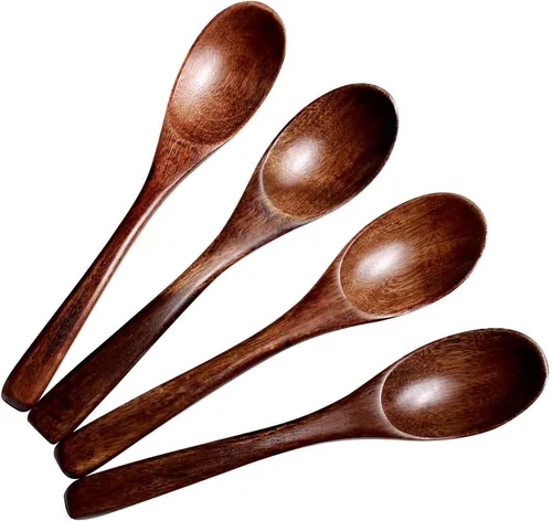 Vista 10 de 2 cucharas de madera natural nanmu de 6 pulgadas y 5.9 in, cucharas de madera, cucharas de sopa, cucharas de servir, cucharadita de madera