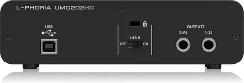 Vista 5 de Behringer UMC202HD Audiophile 2x2, Interfaz de audio USB de 24 bits/192 kHz con preamplificadores de micrófono Midas Para grabar micrófonos e