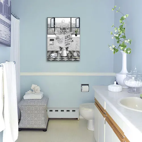 Vista 4 de PIMULSAA Póster de periódico divertido de lectura de gato sentado en el inodoro, arte de pared para inodoro y baño (enmarcado, 12 x 16 pulgadas)