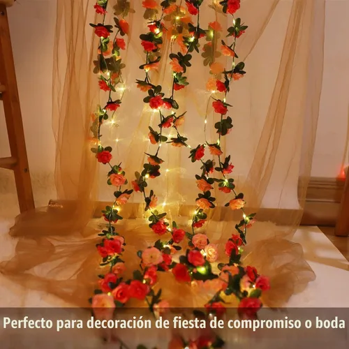 Vista 4 de Fielegen Guirnalda de luces artificiales de 30 LED, funciona con pilas de 9.84 pies de rosa de vid de hadas para el día de San Valentín, boda