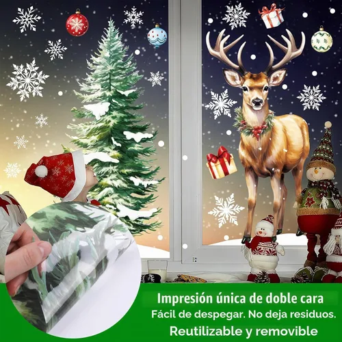 Vista 3 de DIYASY Calcomanías grandes para ventana de Navidad, renos, árbol de Navidad, copos de nieve, calcomanías para el hogar, extra grandes, decoración