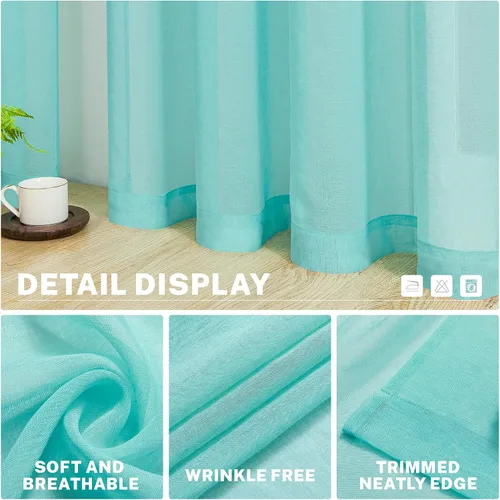 Vista 4 de MRTREES Cortinas transparentes de Aqua Blue, para cocina, de 36 pulgadas de longitud, cortinas transparentes de gasa con filtro de luz, cortinas