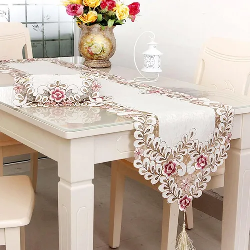Vista 10 de LeLehome - Mantel de encaje bordado con flores color café