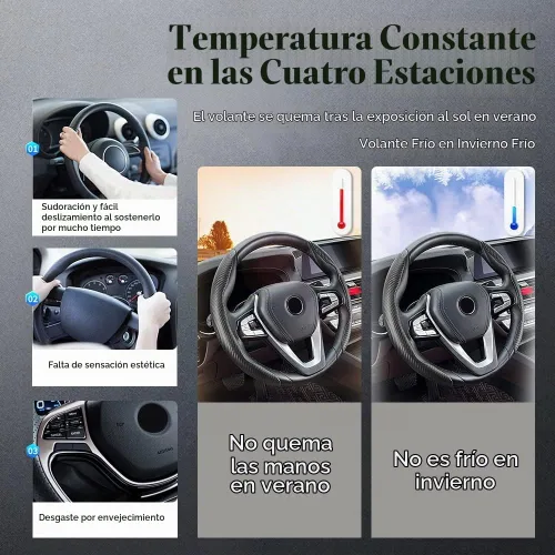 Vista 4 de Funda para volante, cubierta antideslizante de fibra de carbono para volante, protector segmentado para el interior del automóvil, accesorios