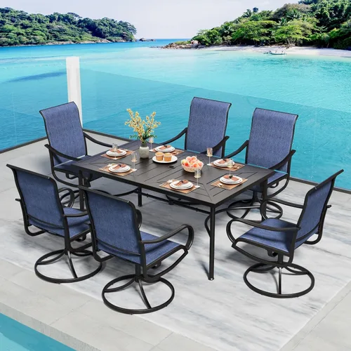Vista 24 de PHI VILLA Juego de comedor de 5 piezas para patio al aire libre con sillas giratorias (azul) y mesa de comedor de acero de metal de 37 x 37 pulgadas