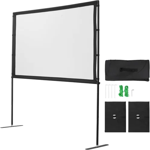 Vista 9 de VEVOR Pantalla de proyector con soporte, pantalla de proyección gran angular de 80 pulgadas y 160° para interiores y exteriores, 16:9 4K HD sin