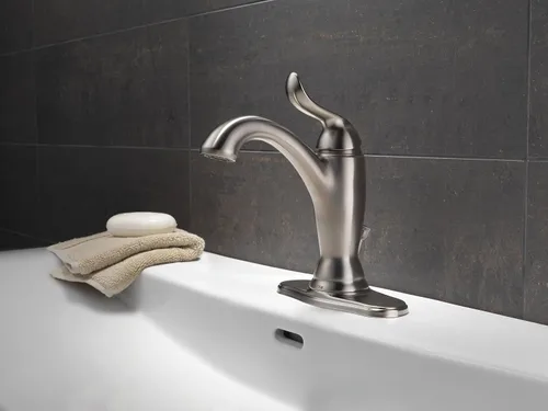 Vista 2 de Delta Faucet Linden - Grifo de baño de un solo orificio de níquel cepillado, grifo de baño de una sola manija, tecnología de sello de diamante