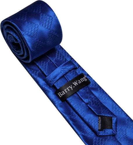 Vista 180 de Barry.Wang Juego de corbatas a cuadros para hombre con pañuelo gemelos de rayas clásicas