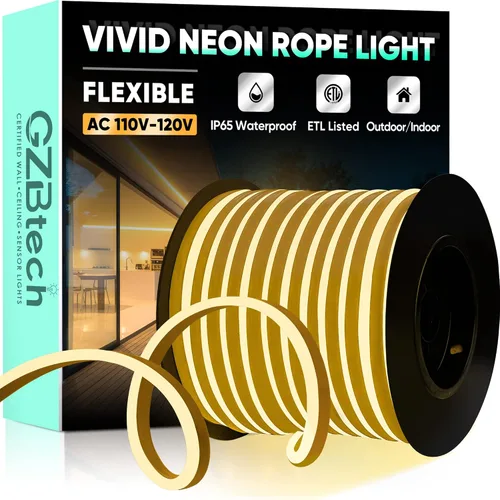 Vista 44 de GZBtech Tira de luces LED flexibles de neón de 16.4 pies, tira de luz impermeable CA de 110-120 V, 120 LEDs/M, iluminación de neón conectable