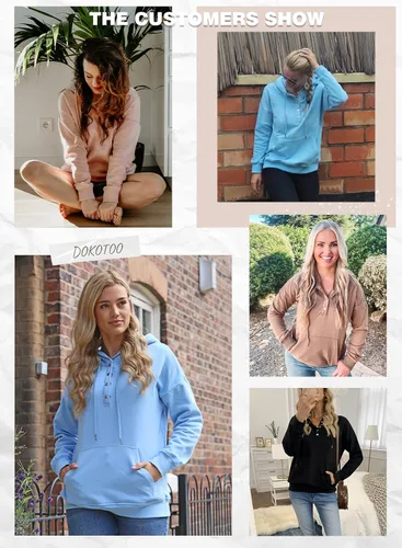 Vista 5 de Dokotoo - Sudaderas o camisas para mujer sin botones, con capucha y cordón, manga larga, estilo casual.