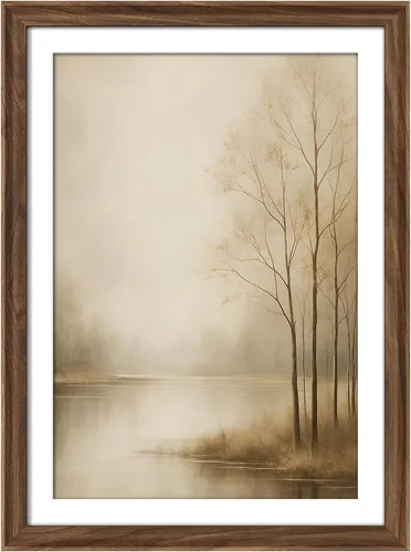 Vista 260 de MUDECOR Lienzo enmarcado prémium para pared, pinos nevados en bosque de invierno, ilustraciones modernas, arte contemporáneo, escénico, divertido