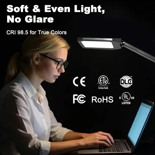 Vista 5 de NS Lámpara de escritorio LED profesional con control remoto, luz regulable CRI95+ para cuidado de los ojos, temperatura de color ajustable de 3000K