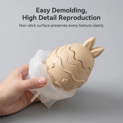 Vista 6 de Molde de silicona para tarro de vela de huevo de conejo de Pascua, molde de resina de huevo de conejo 3D para velas, taza de almacenamiento