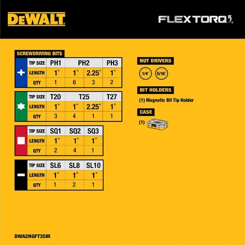 Vista 11 de DEWALT Juego de puntas de destornillador de impacto, 35 piezas (DWA2NGFT35IR)