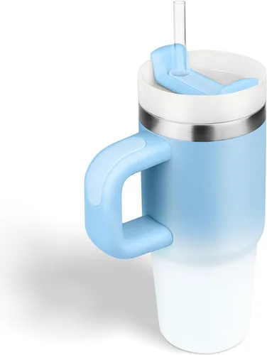 Vista 10 de Vaso de 14 oz con asa y pajita, vaso de 14 oz para niños con tapa y pajita, vasos de acero inoxidable para niños, para deportes al aire libre