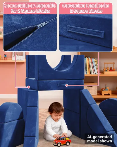 Vista 5 de 15 piezas Sofá de juego modular para niños, Sofá para niños pequeños y niños, sofás para niños pequeños, Kit de construcción de fortalezas con sofás