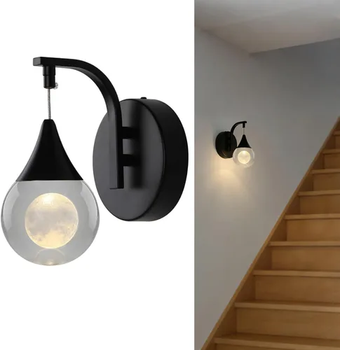Vista 10 de Aplique de pared de luna para interiores, lámpara de pared de cristal, moderna, regulable, luz LED de pared para dormitorio, baño, sala de estar