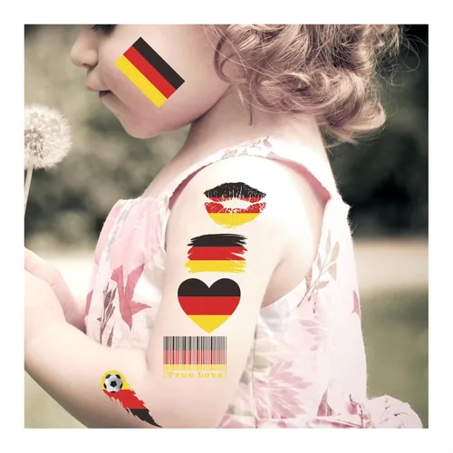 Vista 4 de 40 piezas de tatuajes temporales individuales de la bandera de Alemania para niños, fanáticos de la cara, calcomanías para adultos, accesorios