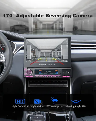 Vista 11 de Estéreo de auto de un solo DIN 2025 con Apple CarPlay y Android Auto - Radio de coche Bluetooth 5.1 de 7 pulgadas con pantalla táctil motorizada