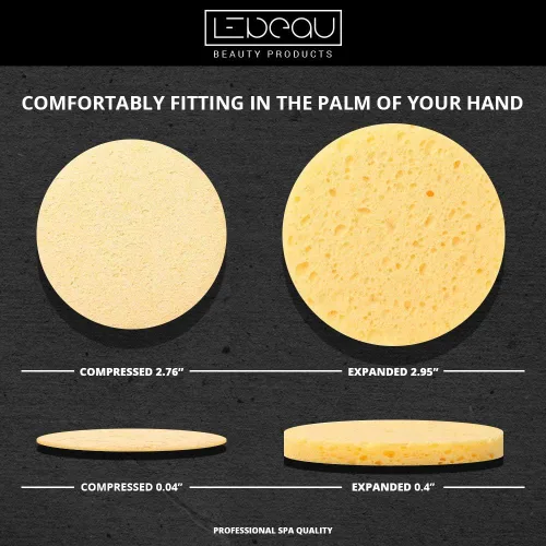 Vista 6 de LeBeau Esponjas faciales comprimidas, esponjas faciales para limpieza, esponja facial de celulosa 100% natural, esponja facial profesional