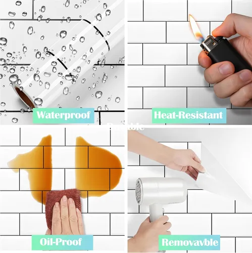 Vista 5 de ReWallpaper Papel tapiz de cocina para despegar y pegar, papel tapiz para pared de cocina, baño, impermeable, azulejos de metro, papel de contacto