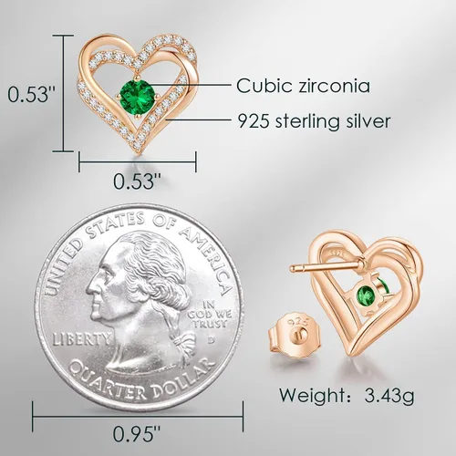 Vista 5 de Aretes CDE Forever Love Heart de plata de ley 925, chapados en oro rosa, con piedra de nacimiento de diciembre, circonita cúbica de calidad 5 A