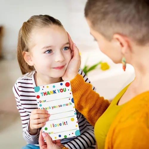 Vista 5 de Sherr 200 tarjetas de agradecimiento para niños con sobres, con notas de agradecimiento en blanco, arco iris, fiesta de cumpleaños, postal