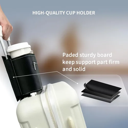 Vista 5 de Portavasos para equipaje de viaje, soporte para taza de equipaje, maleta de mano gratis, para bebidas, café, botellas, aperitivos (Jet)