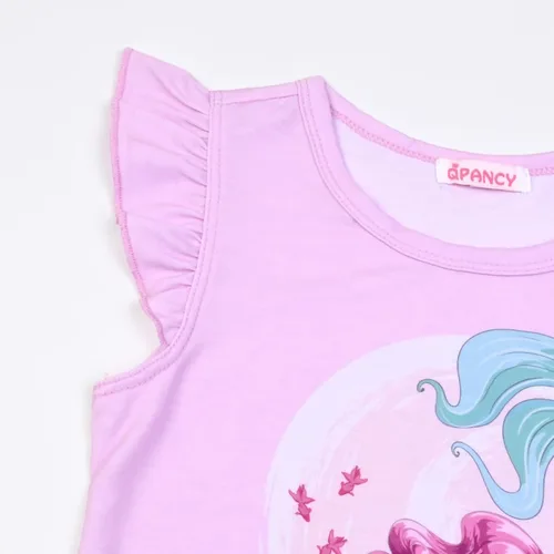 Vista 5 de QPANCY Paquete de 2 camisones para niñas, pijamas con mangas con vuelo, vestidos de noche de princesa, ropa de dormir de algodón