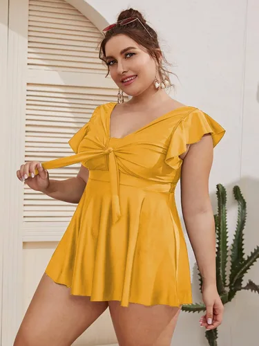 Vista 3 de MakeMeChic Traje de baño tankini de dos piezas con mangas con volantes para mujer