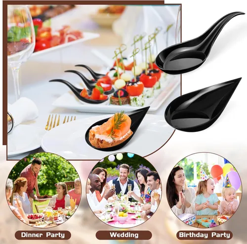 Vista 6 de Tessco - 400 mini cucharas de plástico para aperitivos de 4 pulgadas, platos desechables de degustación, cucharas de sopa asiática para salsas