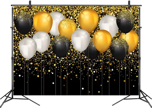 Vista 11 de Telón de fondo de graduación de 5 x 3 pies para sesión de fotos, globos negros y dorados de la clase de 2024, felicitaciones, fiesta de graduación