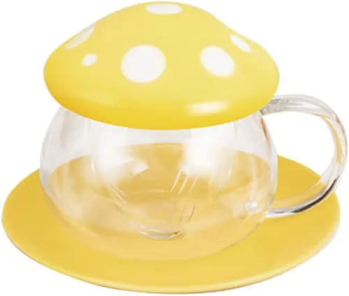 Vista 7 de Taza de té de cristal con forma de hongo Juego de platillo de té taza de café con taza de filtro