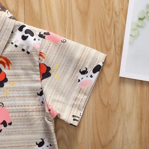 Vista 5 de Zoiuytrg Camisas con botones y cuello vuelto con estampado de vaca y cerdo diseño de caballo y vaca