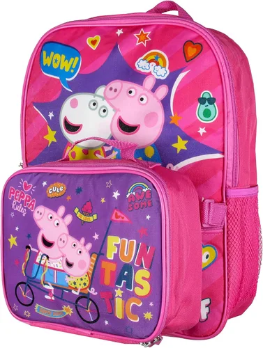 Vista 2 de Peppa Pig Mochila de viaje escolar para niñas con lonchera aislada desmontable