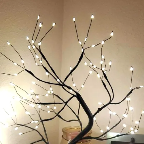 Vista 4 de 108 luces LED para árbol de mesa, 20 pulgadas, lámpara artificial de árbol bonsái parpadeante con 8 modos de iluminación y temporizador, decoración