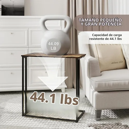 Vista 7 de Mesa auxiliar en forma de C con parte superior de madera marrón rústica Marrón rústico