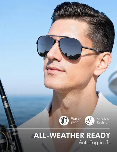 Vista 6 de LUENX Aviator Polarized Sunglasses Men Women Classic UV400 Driving negro (Black/Black Frame)
