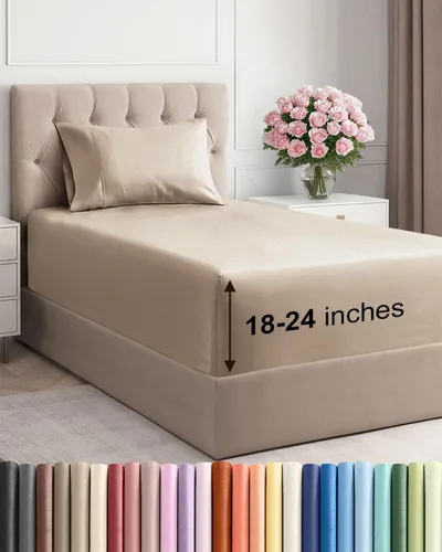Vista 136 de Sábanas individuales de bolsillo extra profundo, sábanas transpirables y refrescantes de 3 piezas, juego de sábanas de lujo para hotel, suaves, sin