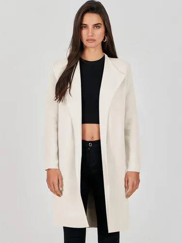 Vista 2 de Caracilia Cárdigan largo de punto para mujer, suéter de gran tamaño, frente abierto, manga larga, solapa, chaqueta casual, abrigo de otoño, abrigo