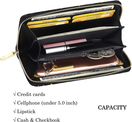 Vista 4 de KUKOO Billetera con purpurina para mujer, cartera larga brillante para teléfono, tarjetero para mujer