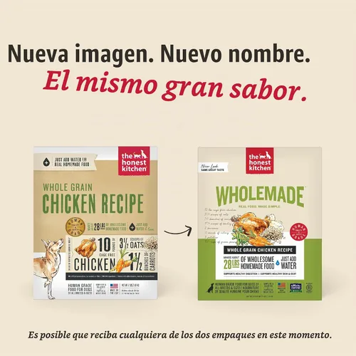 Vista 3 de The Honest Kitchen, comida para perros de grado humano de grano entero deshidratado Wholemade™ - Comida completa y equilibrada o cobertura - Pollo
