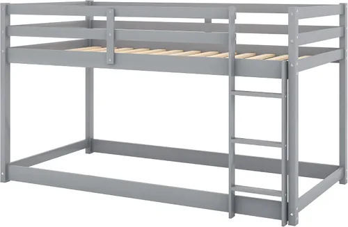 Vista 5 de Harper & Bright Designs Literas bajas de tamaño individual sobre individual para niños, base de cama de madera maciza con escalera, litera para Gris