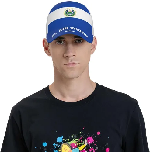 Vista 6 de Gorra de béisbol con la bandera salvadoreña de El Salvador con impresión completa 3D para adultos, unisex, ajustable, gorra patriótica de fútbol