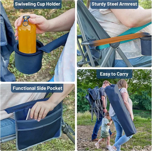 Vista 9 de TIMBER RIDGE Silla de campamento de gran tamaño con soporte lumbar, silla plegable portátil resistente para adultos soporta 450 libras para césped